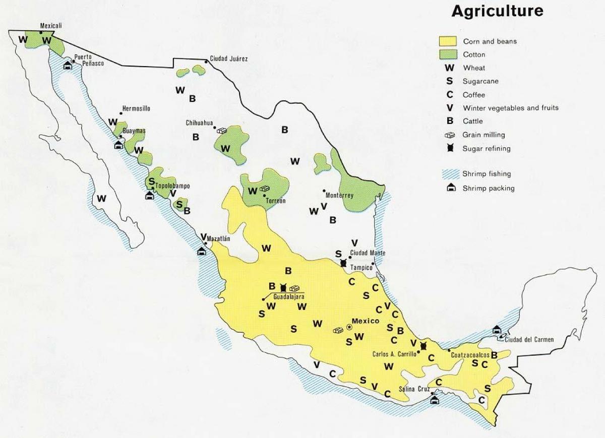 zemljevid Mehike kmetijstvo