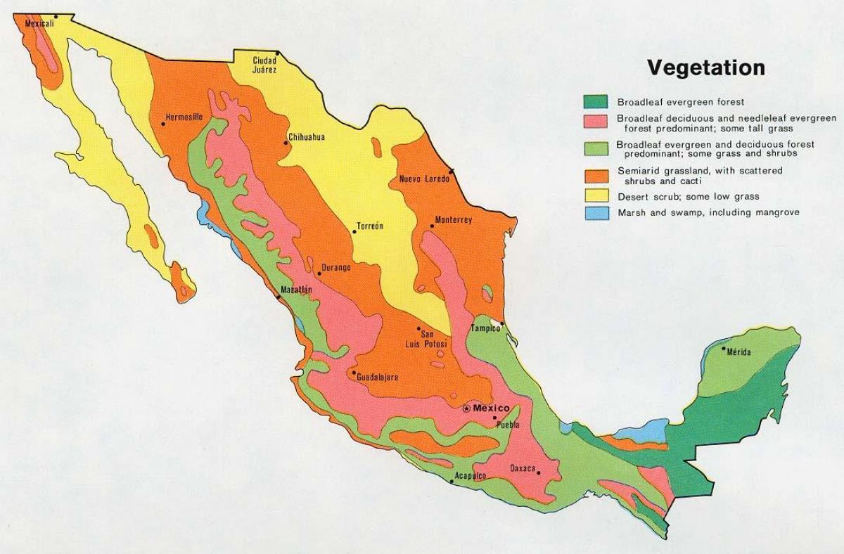 zemljevid Mehike natual ressources