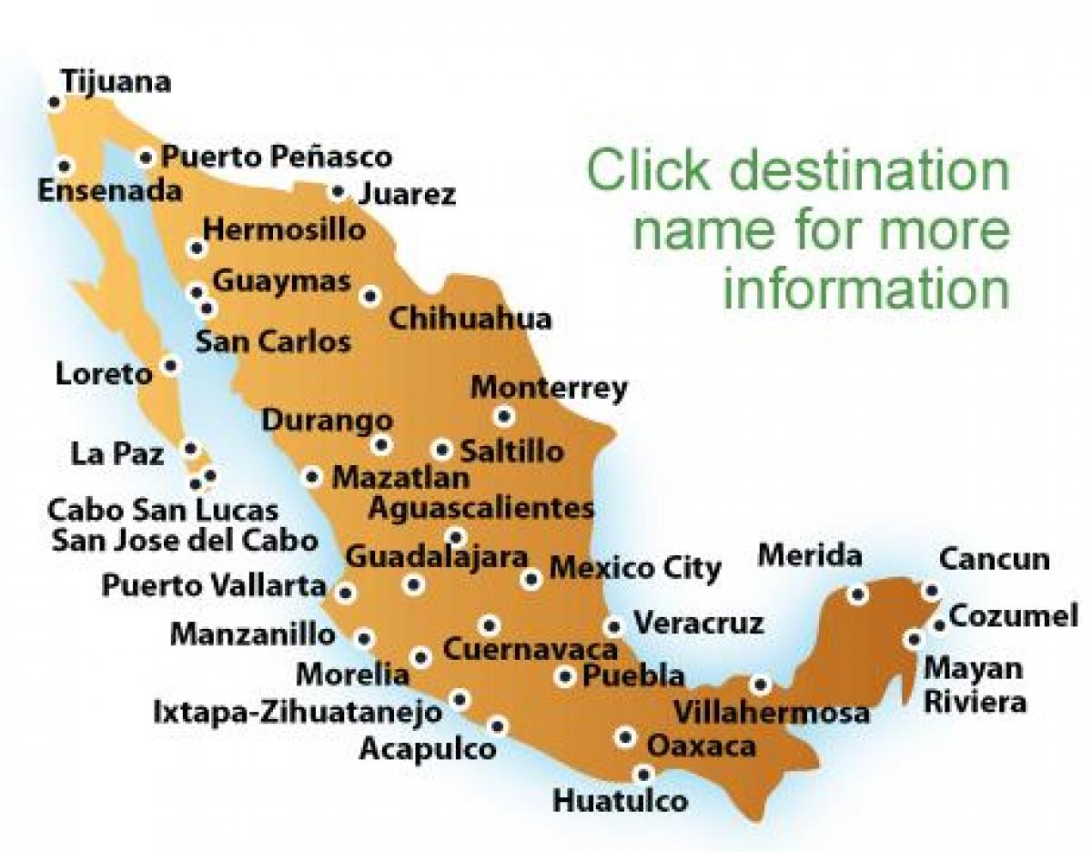 zemljevid plaže v Mehiki