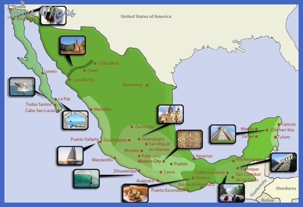 zemljevid Mehike turističnih destinacij