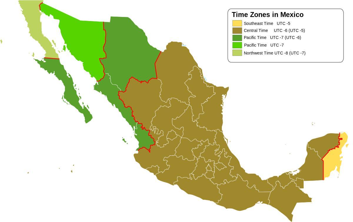 časovni pas zemljevid Mehike