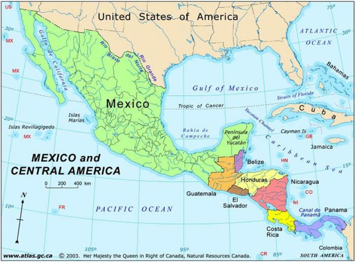 zemljevid Mehike in srednje amerike