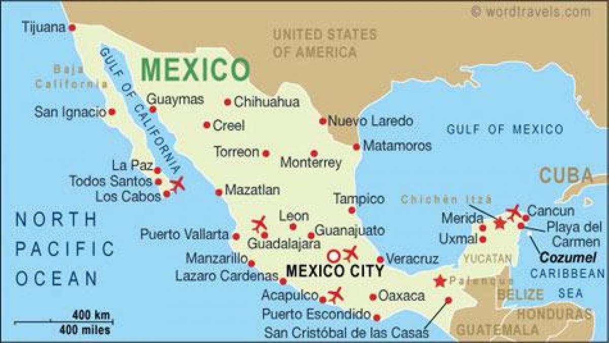 zemljevid letališča v Mehiki