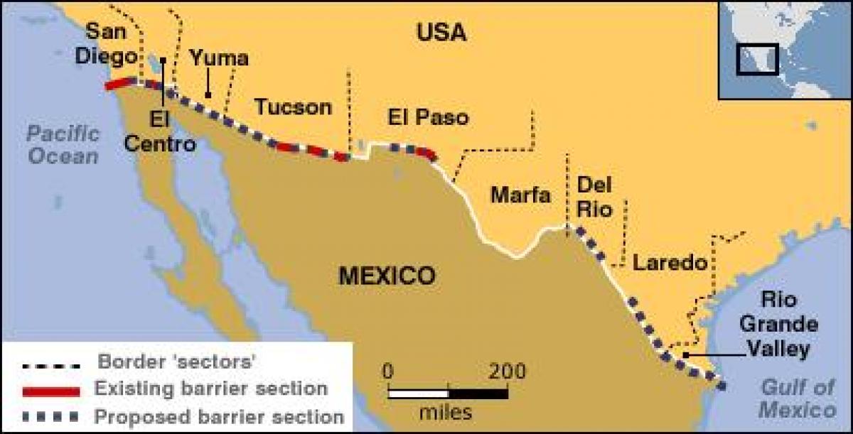 zemljevid mehiški meji