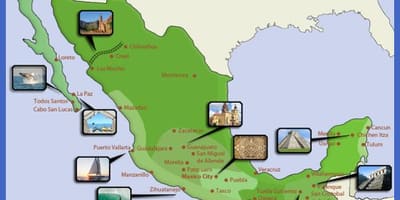 Zemljevid Mehike turističnih destinacij